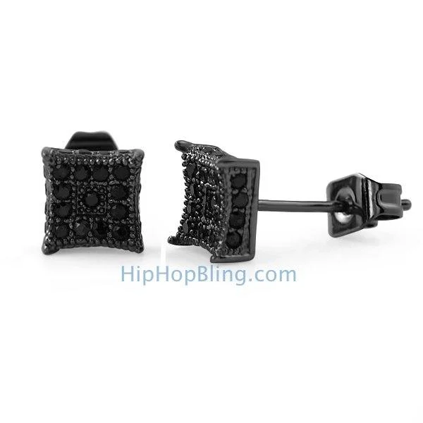 Earrings For Gem Glow-3D Box Kite S Black Micro Pave CZ Earrings