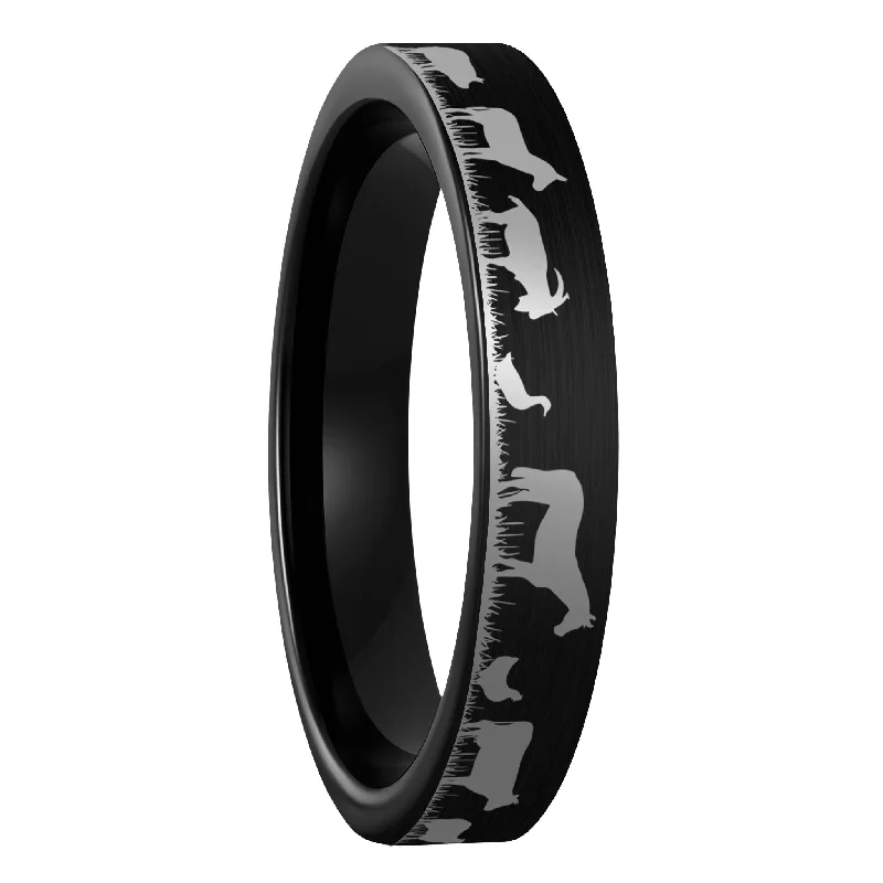 Rings Mineral Guide-Farm Animals Brushed Black Tungsten Women's Wedding Band