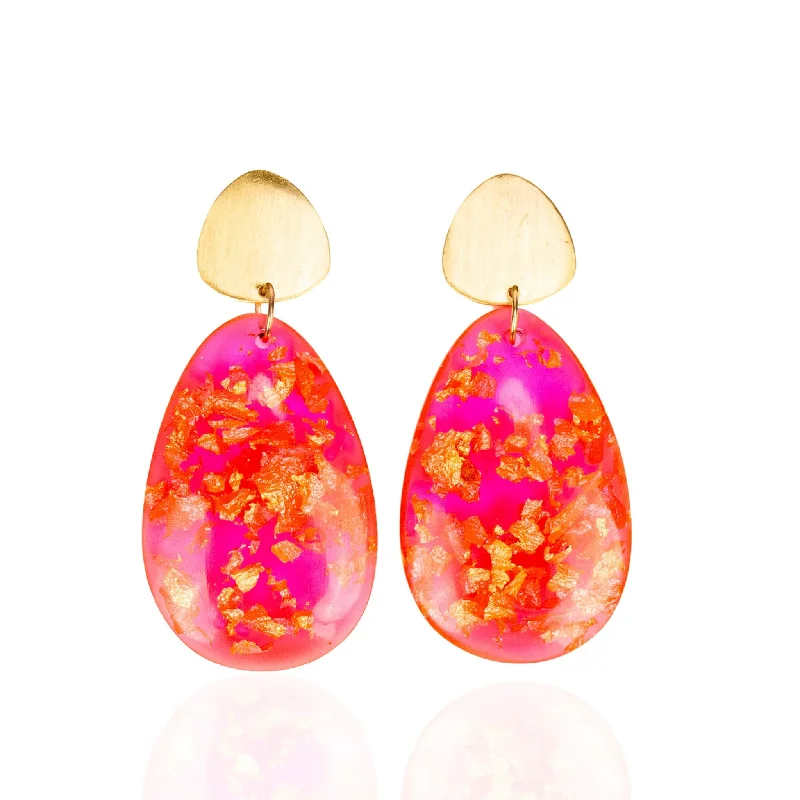 Earrings Shine Care-Malika Dangles - Hot Pink & Metallic Gold Fleck