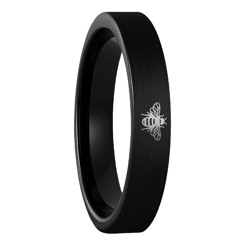 Rings For Sunset Strolls-Bee Brushed Black Tungsten Women's Wedding Band