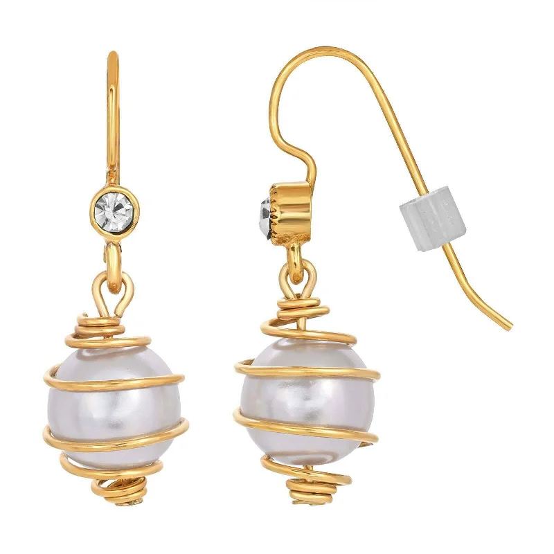 Best Take Earrings-1928 Jewelry White Faux Pearl Wire Wrapped Drop Earrings