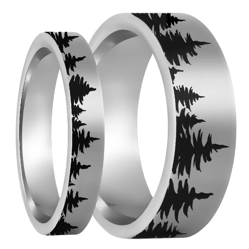 Rings For Sleek Wrists-Treeline Tungsten Couple's Matching Wedding Band Set