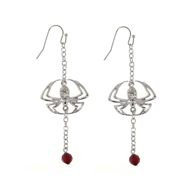 Earrings For Crisp Looks-1928 Jewelry Spider On A Chain Red Bead Drop Wire Earrings