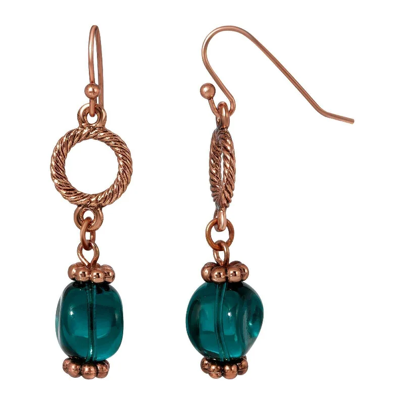 Super Neat Earrings-1928 Jewelry Loop & Teal Blue Baroque Glass Bead Drop Earrings