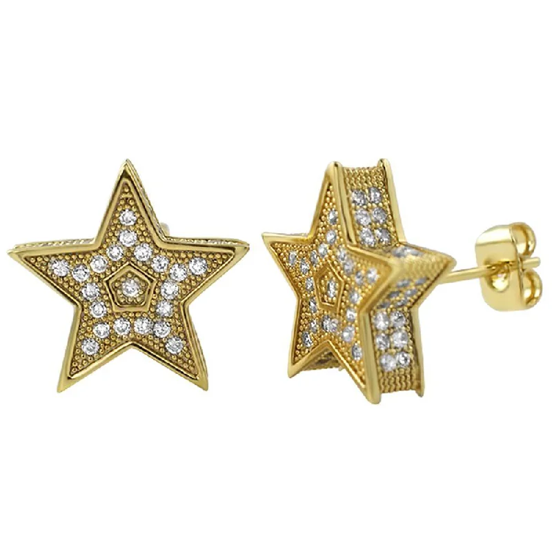 Renewed Earrings-3D Star Jumbo Gold Bling Bling Earrings