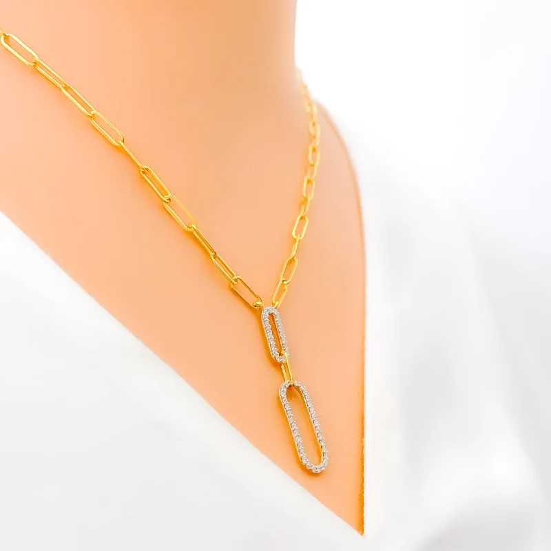 Necklaces With Nickel Flair-Posh Oval Link Diamond + 18k Gold Necklace Set