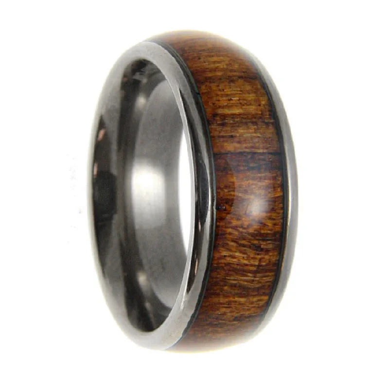 Rings For Subtle Beam-Hawaiian Koa Wood Inlaid Men's Titanium Domed Wedding Band