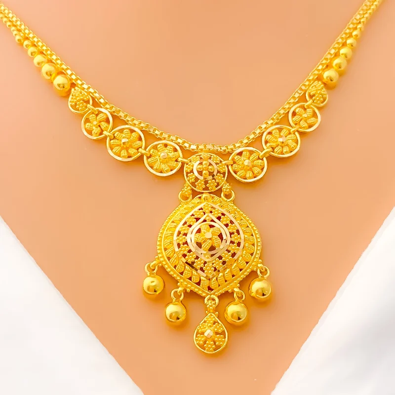 Necklaces For Foggy Days-Captivating Tasseled 22k Gold Necklace Set