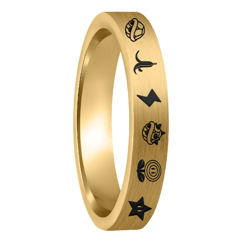 Rings For Breezy Wear-Mario Kart Items Brushed Gold Tungsten Women's Wedding Band