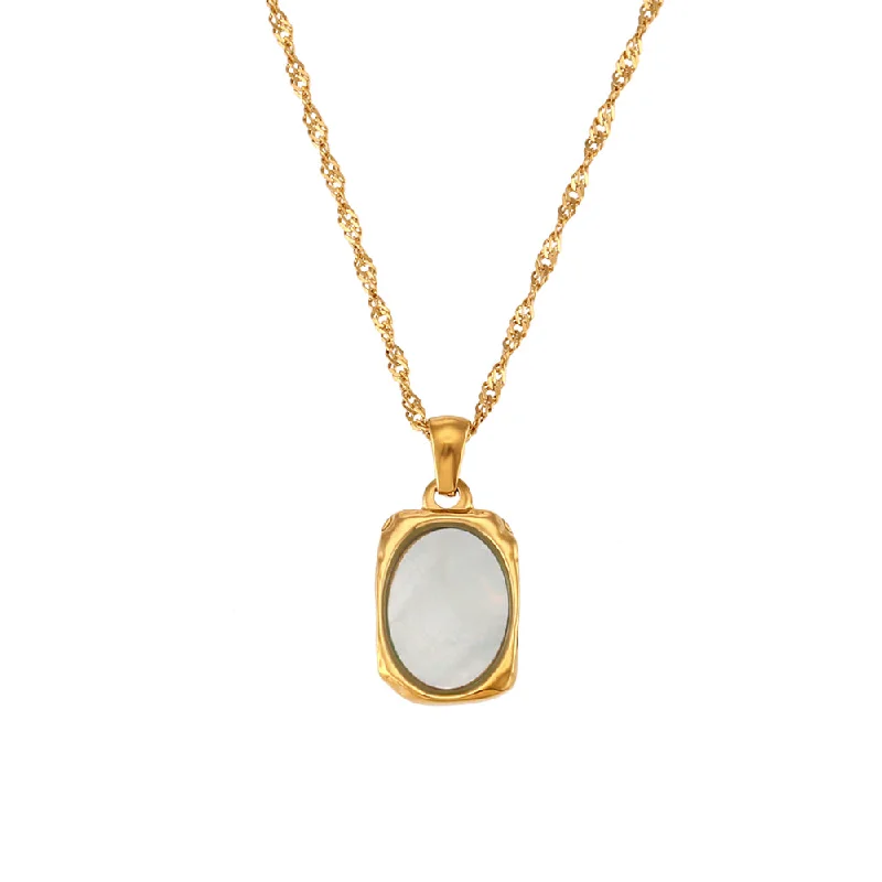 Rectangular Shell Mirror Pendant Necklace-Gold N280a-Blue Shell