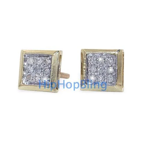 Earrings For Long Ties-10k Yellow Gold Box .05 Carat Diamond Micro Pave Earrings