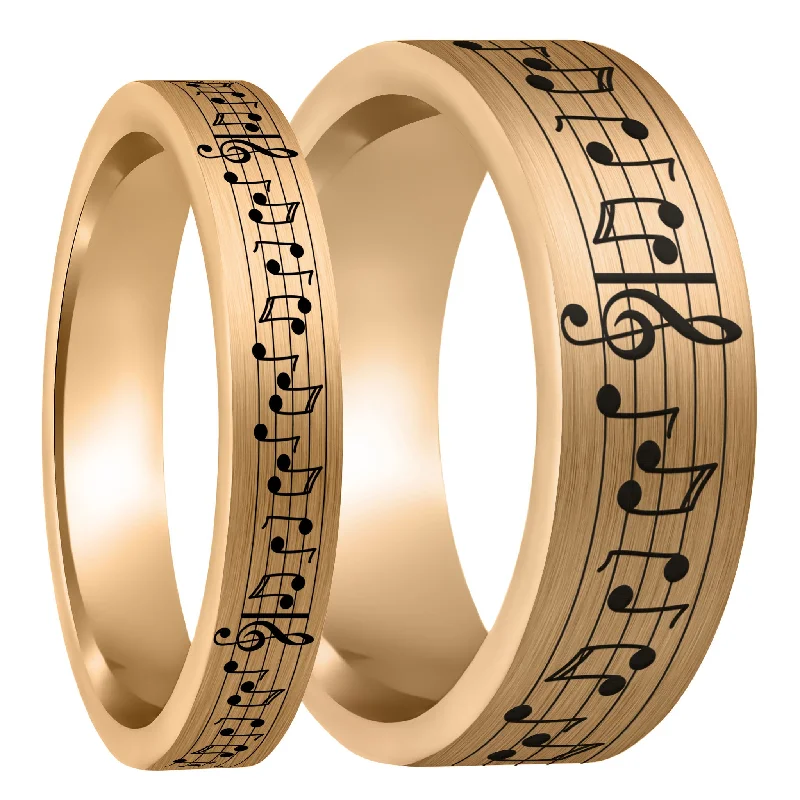 Rings For Polished Bobs-Custom Song Music Notes Brushed Rose Gold Tungsten Couple's Matching Ring Set