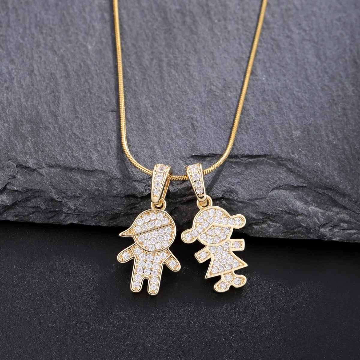 Necklaces Rust Resistance-304 Stainless Steel Copper 18K Gold Plated Plating Inlay Human Zircon Pendant Necklace