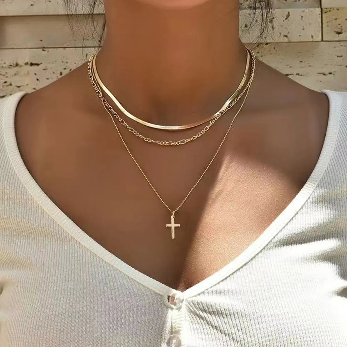 Necklaces Feel Tips-201 Stainless Steel Copper Cross Necklace