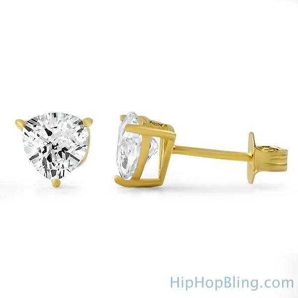 Earrings Scale Tips-Trillion Cut CZ Stud Earrings Gold .925 Silver