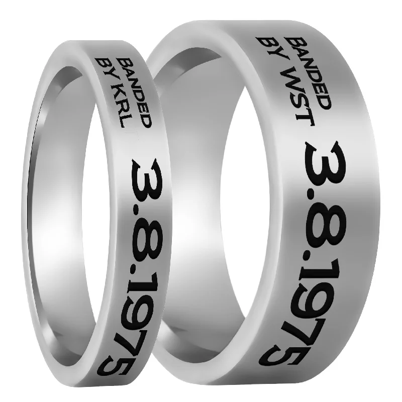 Rings Mineral Guide-Duck Band Style Custom Engraved Tungsten Couple's Matching Ring Set