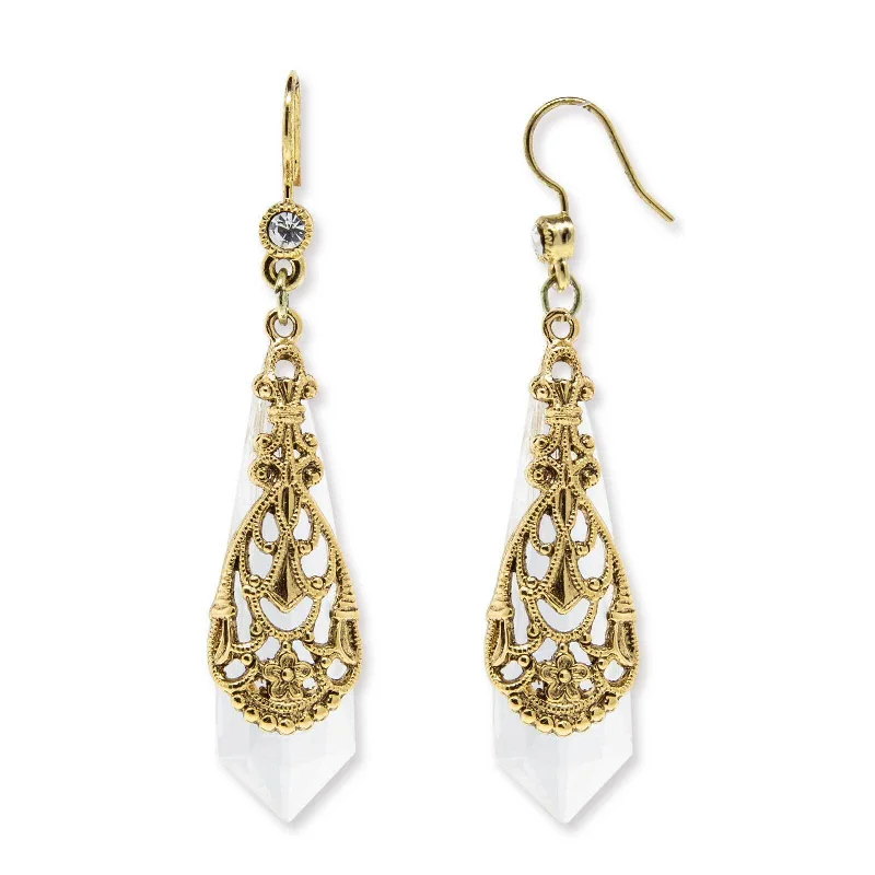 Earrings For Sand Flair-1928 Jewelry Filigree Over Clear Faceted Crystal Drop Earrings