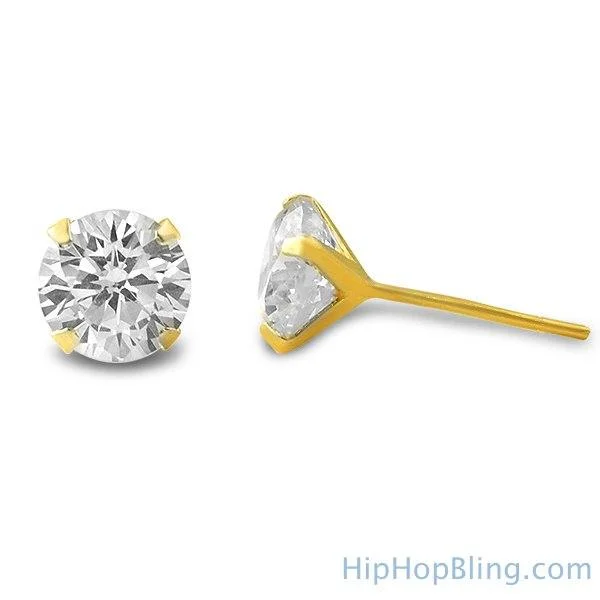 Earrings For Toe Rings-10K Yellow Gold Round CZ Stud Earrings