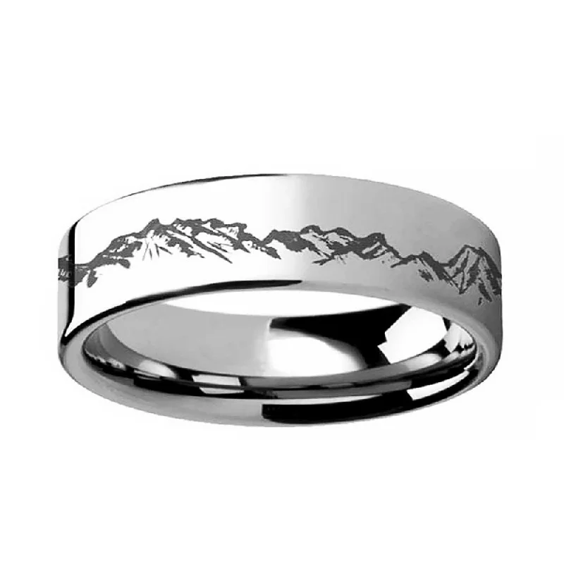 Rings For Bare Scalps-Mountain Range Tungsten Women's Wedding Band