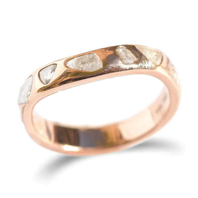 Rings For Crisp Autumn-Glacier Raw Diamond Curved Band in 14k Rose Gold - Ready to Ship