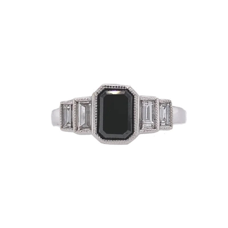 Rings For Anklet Pairings-Black Emerald Cut Diamond Ring