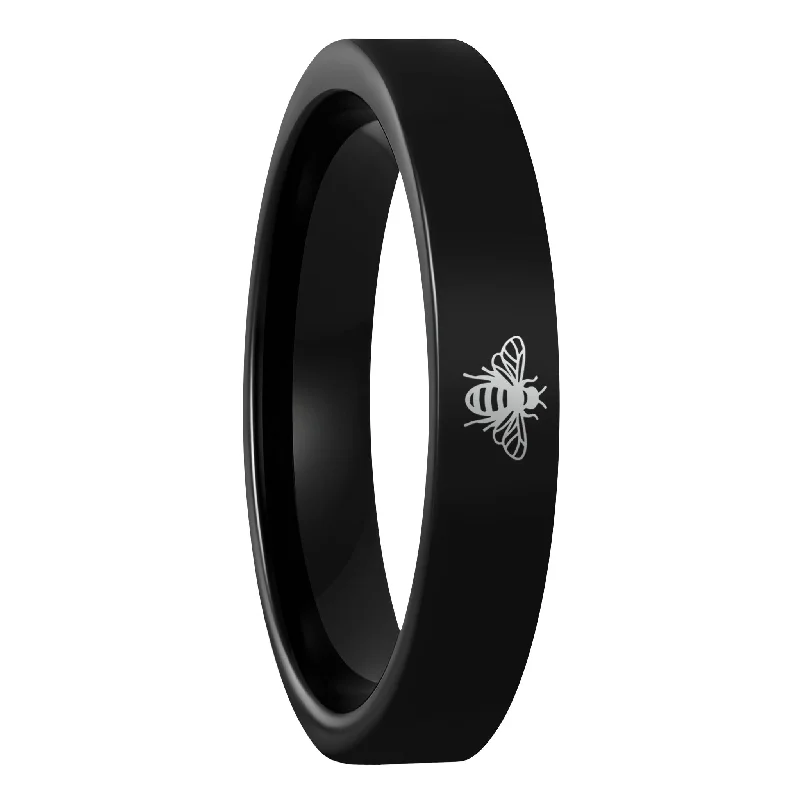 Rings With Mosaic Patterns-Bee Black Tungsten Women's Wedding Band