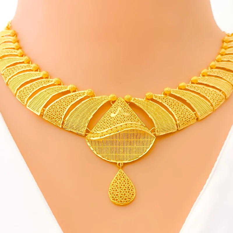 Necklaces For Open Nights-Ornate Fine Filigree 22K Gold Necklace Set