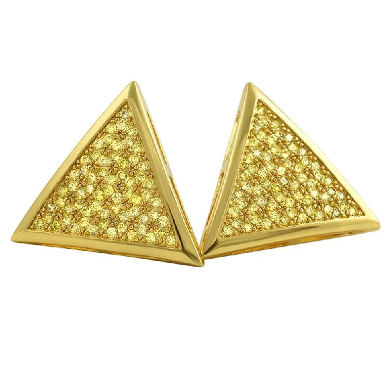 Earrings For High Impact-Xl Triangle Lemonade CZ Bling Bling Earrings