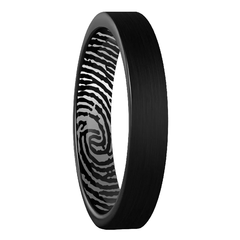 Rings For Faded Pop-Custom Inside Fingerprint Brushed Black Tungsten Women's Ring