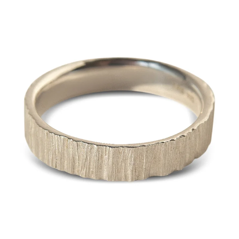 Rings For Intimate Vibes-Tree Bark Textured Band - Natural Men's Wedding Band in Sterling Silver