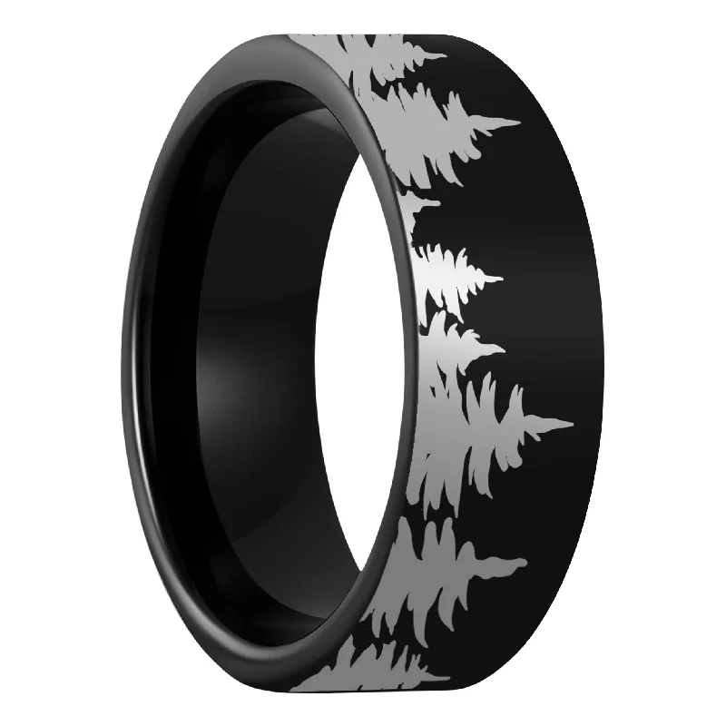 Chunky Rings For Presence-Treeline Black Tungsten Men's Wedding Band