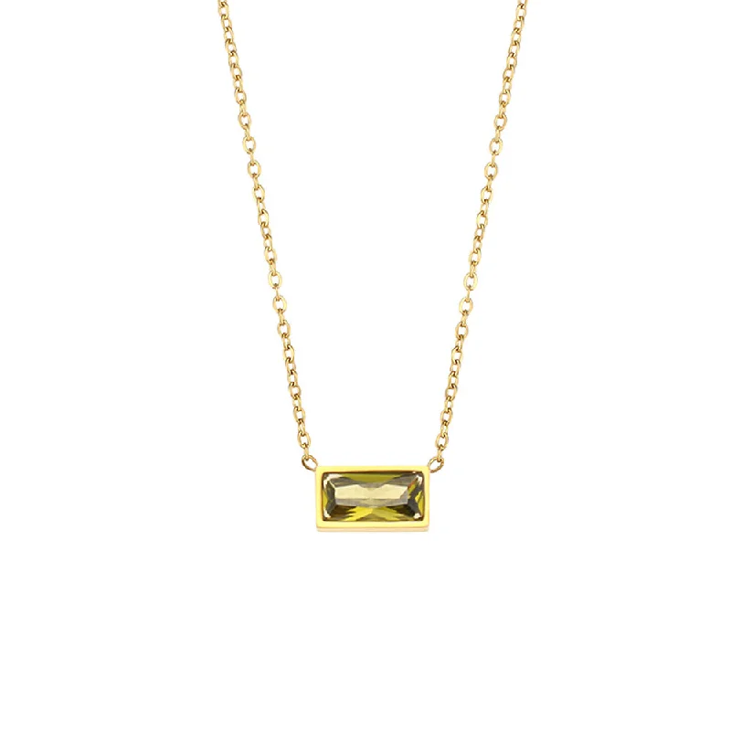 Small Square Diamond Pendant Necklace-Green