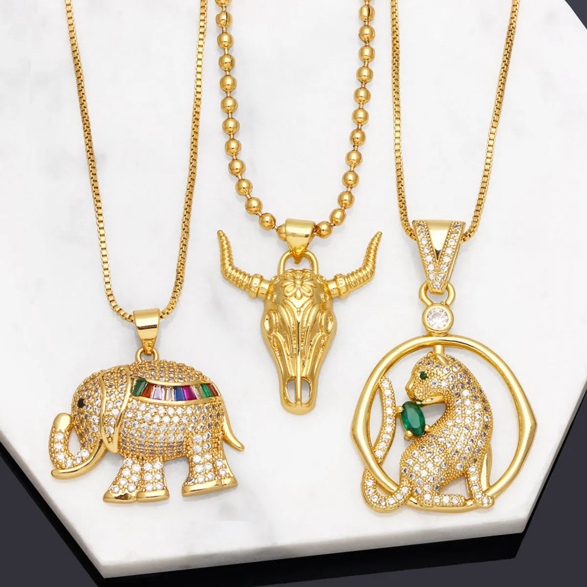 Necklaces For Sleek Trends-Retro Animal Elephant Copper Necklace Inlay Zircon Copper Necklaces