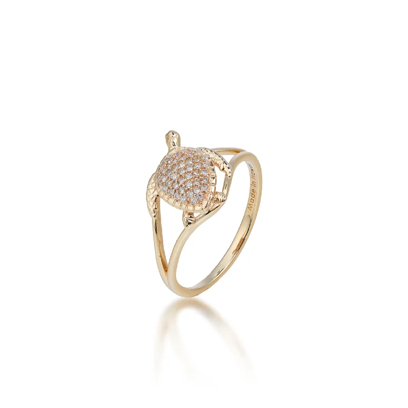 Rings Slip Comfort-Honu Ring in Gold with Diamonds - 13mm