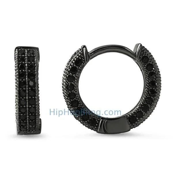 Earrings Scale Rating-3D Hoop Earrings Black CZ Micro Pave