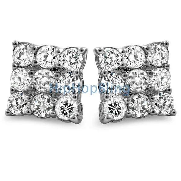 Earrings For Pack Style-Triple Diamond CZ Rhodium Bling Bling Earrings