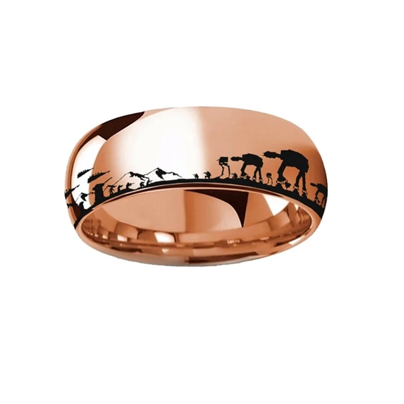 Rings For Festival Crowds-Star Wars Hoth Battle Rose Gold Tungsten Wedding Band