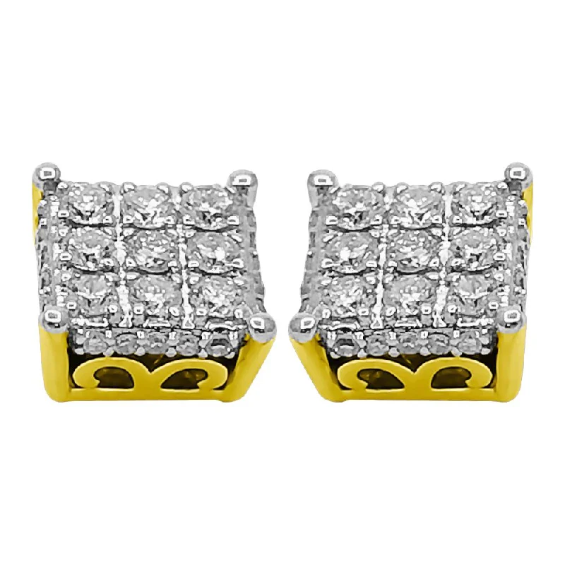 Earrings For Vest Style-3D Box Diamond Earrings .50cttw 10K Yellow Gold