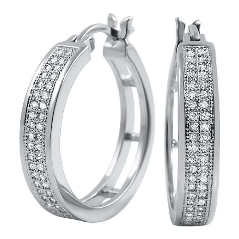 Earrings For Big Beam-Bling Bling Hoops 25mm CZ 2 Row Micro Pave Earrings