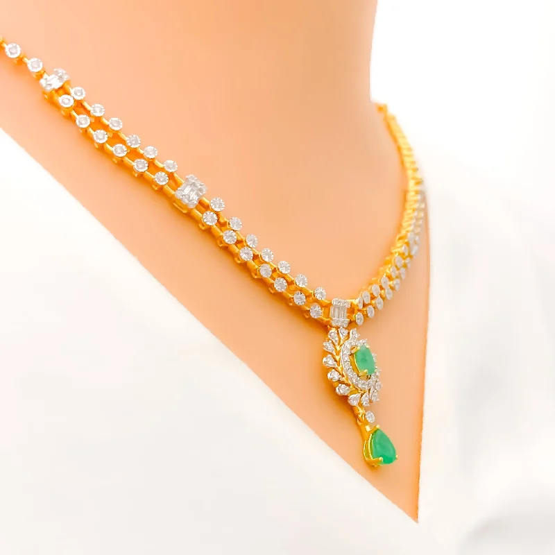 Necklaces For Thick Bracelets-Palatial Diamond Flower + 18k Gold Necklace Set