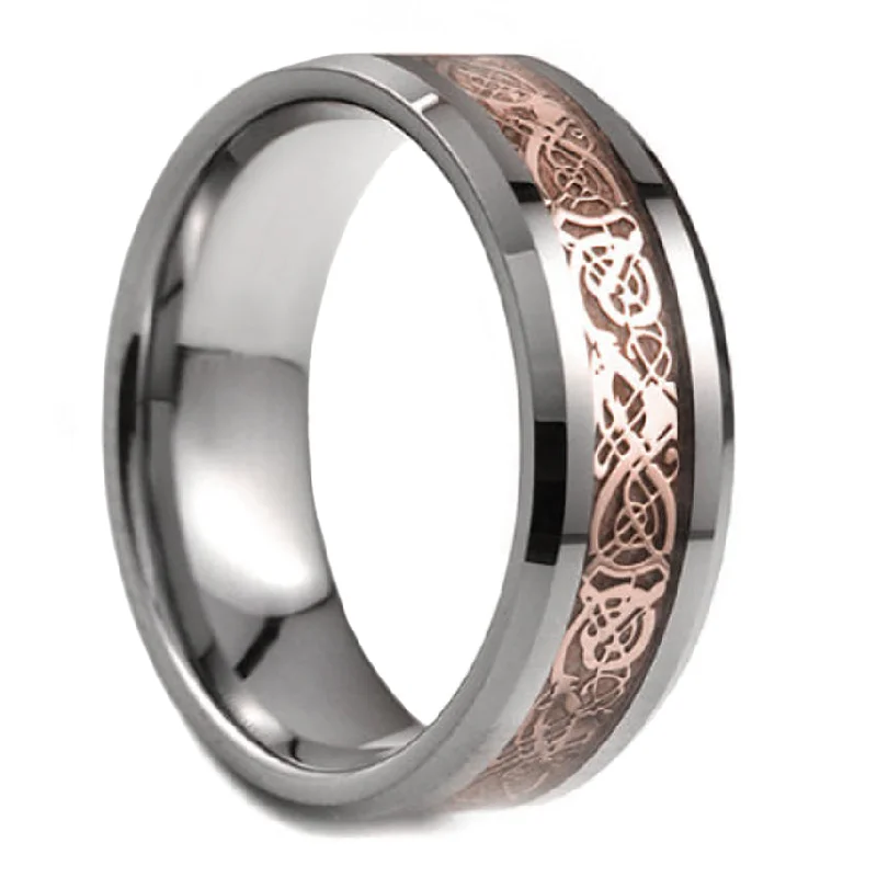 Rings Wear Hacks-Rose Gold Celtic Dragon Inlay Tungsten Men's Wedding Band