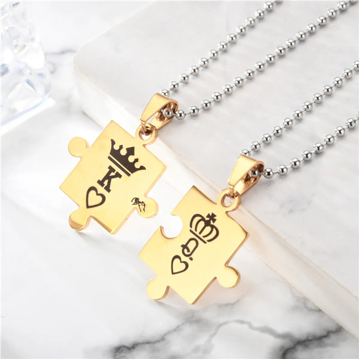 Necklaces For Full Chests-Fashion Fashion Ornament Stainless Steel Couple K Q Crown Necklace Set