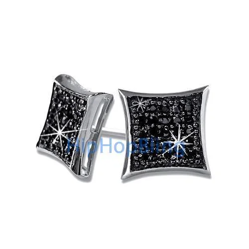 Earrings For Long Ties-Kite Medium Black CZ Iced Out Micro Pave Earrings .925 Silver