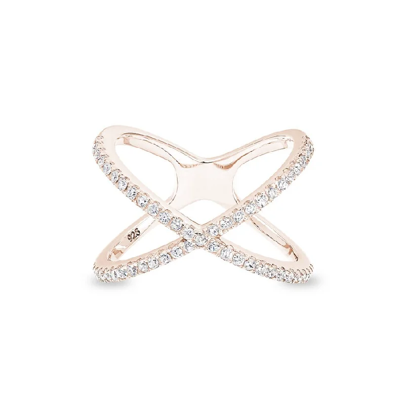 Rings Slip Comfort-Criss Cross Negative Space Women's Ring with Simulated Diamonds