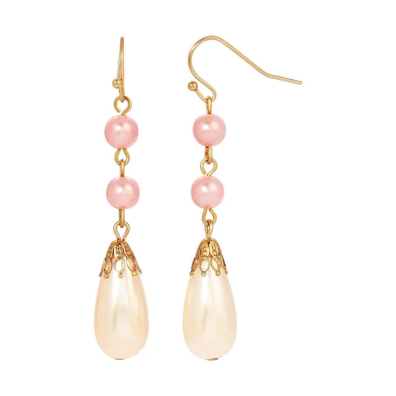 Earrings With Raw Gems-1928 Jewelry Rosabella Raspberry & Champagne Teardrop Faux Pearl Linear Earrings