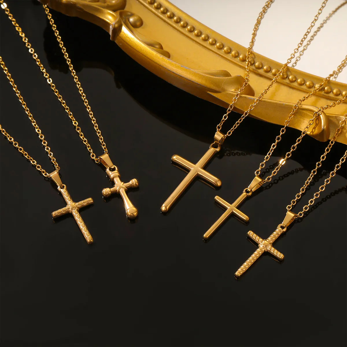 Old Necklaces For Feel-Elegant Vintage Style Cross Solid Color Stainless Steel Plating 18k Gold Plated Pendant Necklace