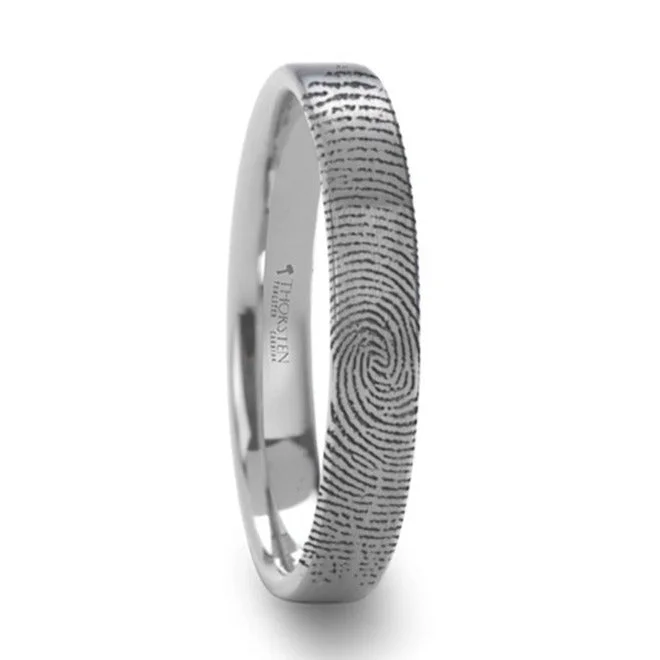 Rings For Curious Teens-Custom Fingerprint Engraved Brushed Tungsten Women's Ring