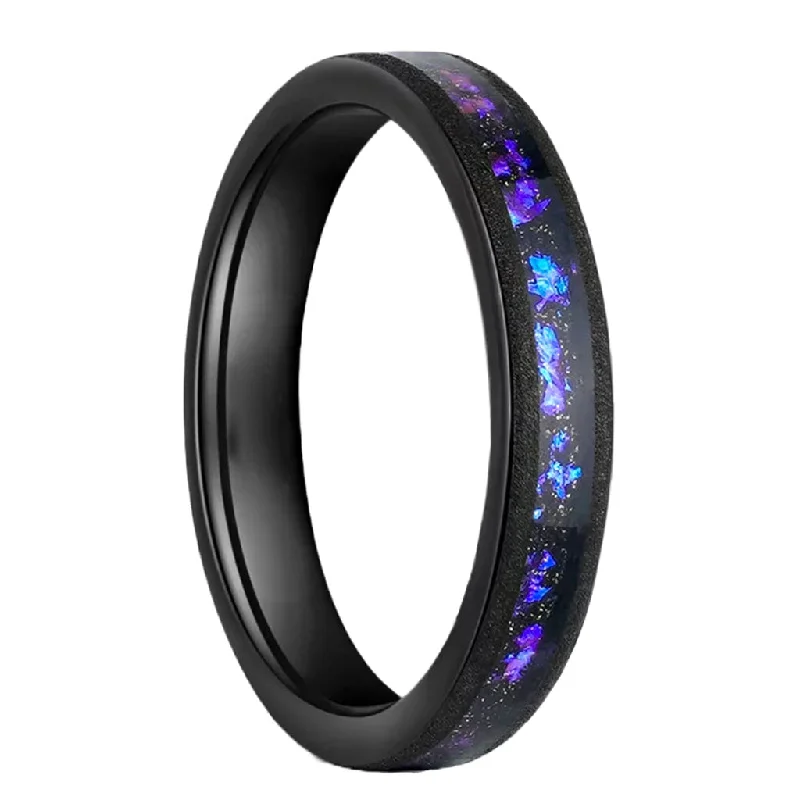 Rings Patina Styles-Galaxy Inlay Sandblasted Black Tungsten Women's Wedding Band