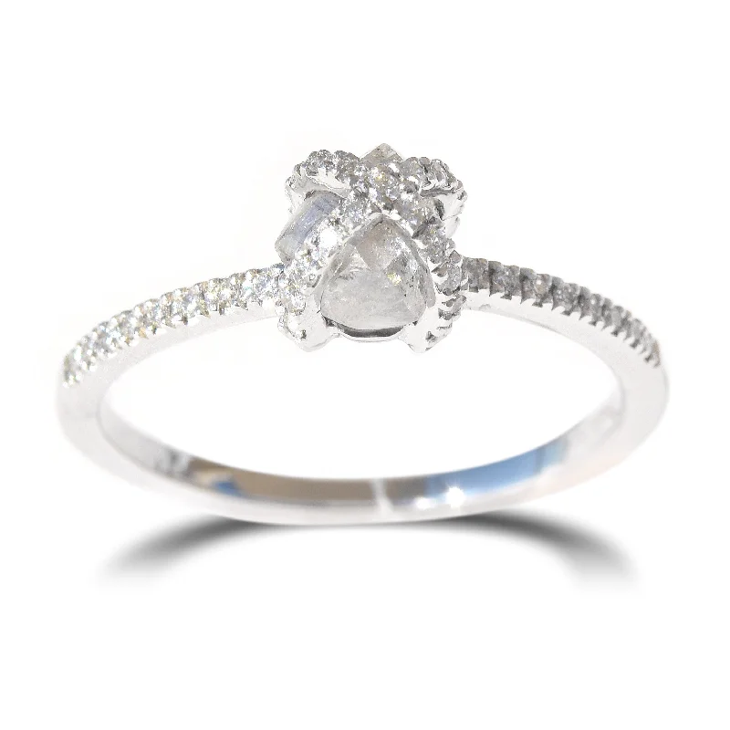 Vivacious Rings For Flare-Magen Ring - A criss-cross or basket style rough diamond engagement ring