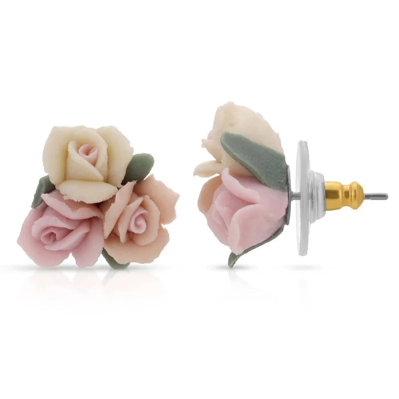 Earrings For Deep Taste-1928 Jewelry Multicolor Porcelain Rose Stud Earrings